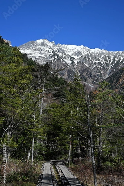 Obraz 秋の上高地　紅葉と雪化粧