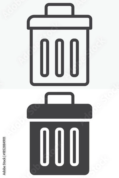Fototapeta Trash bin line and solid vector icon set