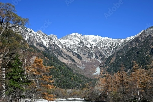 Obraz 秋の上高地　紅葉と雪化粧