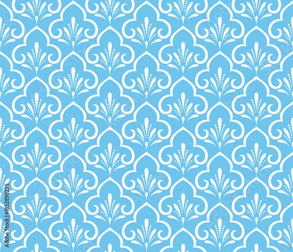 Fototapeta Flower geometric pattern. Seamless vector background. White and blue ornament