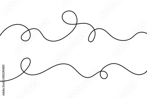 Fototapeta Abstract wavy doodle background with flowing curvy lines, black and white continuous sketch design in minimalist linear style