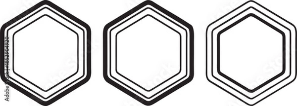 Fototapeta Set of three hexagonal frames with double lines