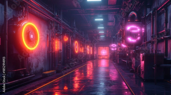 Obraz  Create a neon-lit depiction of an assembly line