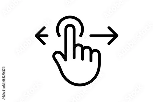 Obraz A hand icon indicates swiping action on a touch screen interface.