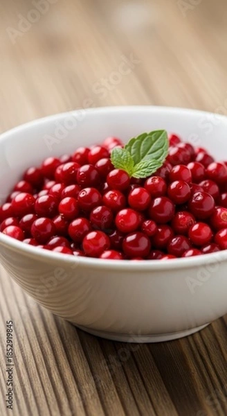 Fototapeta Fresh Lingonberries Served in Bowl, Healthy Fresh Food Concept, Generative AI