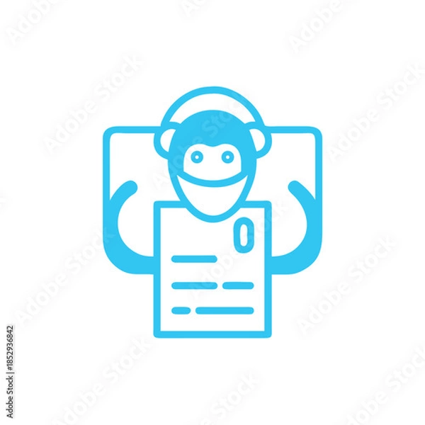 Obraz blue robot with laptop