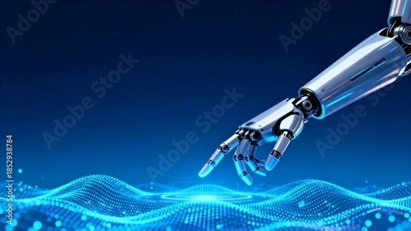 Obraz Robot arm touching digital wave