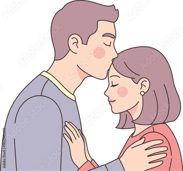 Obraz Tender moment of a man gently kissing a woman on the forehead