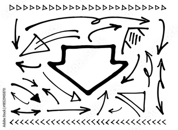 Fototapeta 図解に使える手描き矢印イラストセット