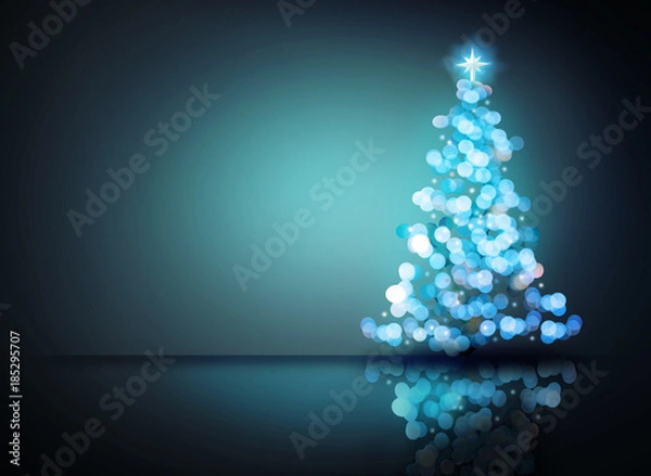 Obraz Blue ornament christmas tree. Digital decoration concept and glowing bokeh light background. Isolated and clipping path