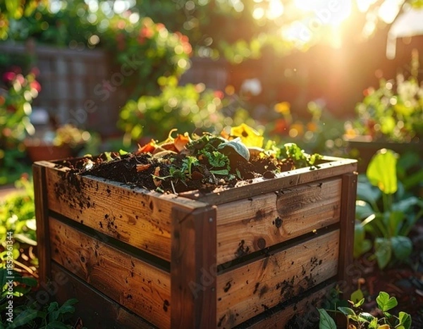 Fototapeta Composting Bin in a Backyard