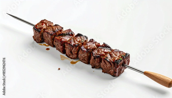 Obraz Grilled Beef Skewer Isolated on white Background