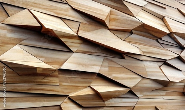 Obraz Dynamic facade geometric wood panels architecture abstract texture pattern