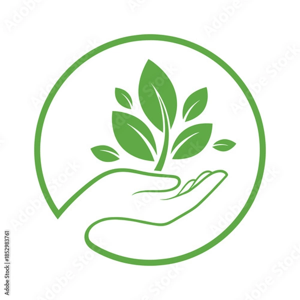 Obraz Green hand holding green leaves