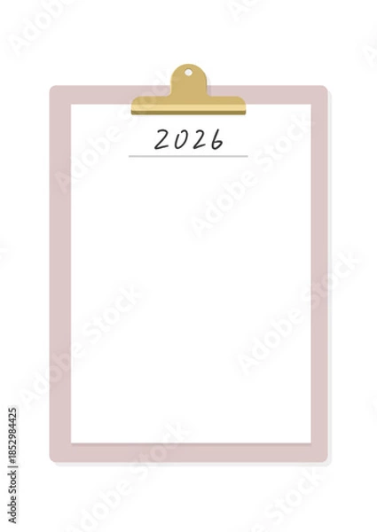 Obraz 2026の手書きの文字と白紙を挟んだバインダー - シンプルでおしゃれな2026年の目標･計画の素材