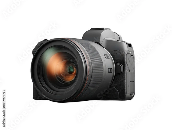 Obraz Digital Camera with Large Lens Isolated on Grey Background