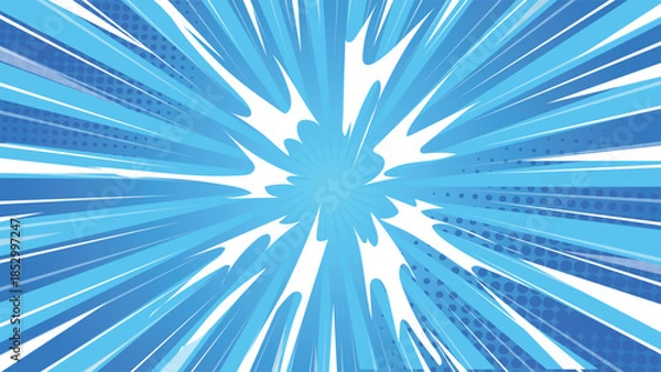 Obraz Blue Speed Lines Explosion Background with Dynamic Motion Burst Energy Effect Comic Style Vector