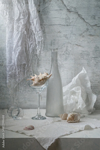 Obraz Still life with shells on a light background
