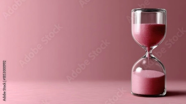 Fototapeta Minimal design, hourglass icon right side, time for kindness, solid background, empty space left for text