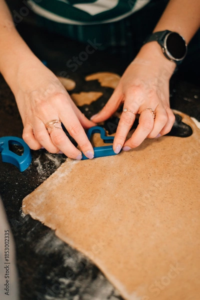 Fototapeta Rolling out gingerbread cookie dough