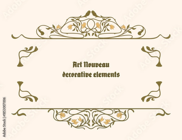 Obraz Art Nouveau floral frames, corners, and borders. Vector.