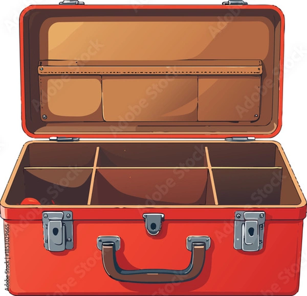 Obraz Open Toolbox with Empty Compartments for Organized Tool Storage and Minimalist Workshop Vector Illustration