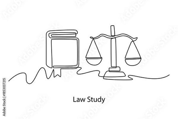 Obraz Law Study. School Subject concept. Single line draw design. Vector graphic illustration