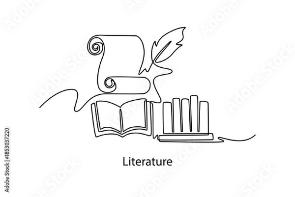 Obraz Literature. School Subject concept. Single line draw design. Vector graphic illustration
