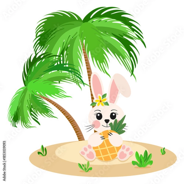 Fototapeta Summer Travel Beach Vacation Cute Rabbit with Pineapple Fruit