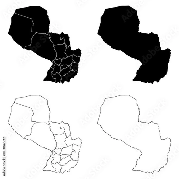 Obraz Paraguay Outline and Solid Fill Map Set.