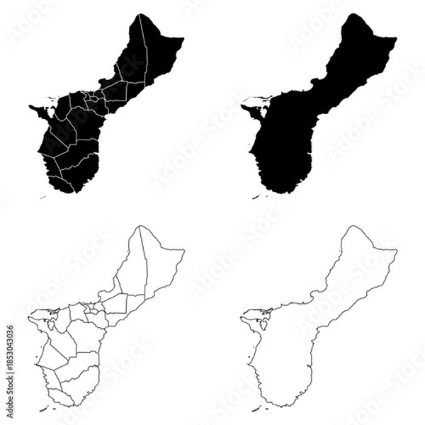 Obraz Guam Outline and Solid Fill Map Set.