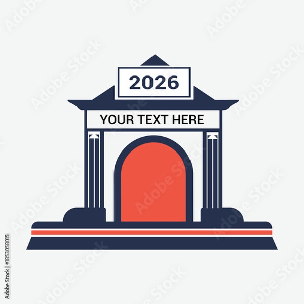 Fototapeta An architectural gateway with the year 2026 and customizable text space.