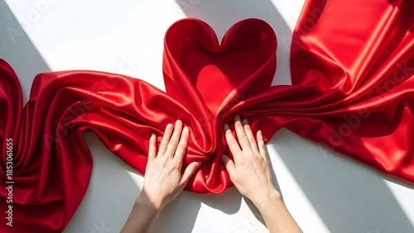 Obraz Red satin heart with hands