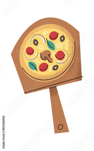 Obraz Baked pizza resting on paddle