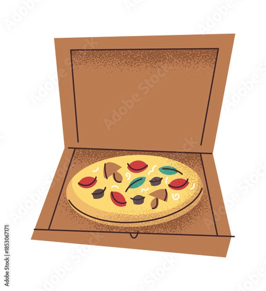 Obraz Baked pizza packed in box
