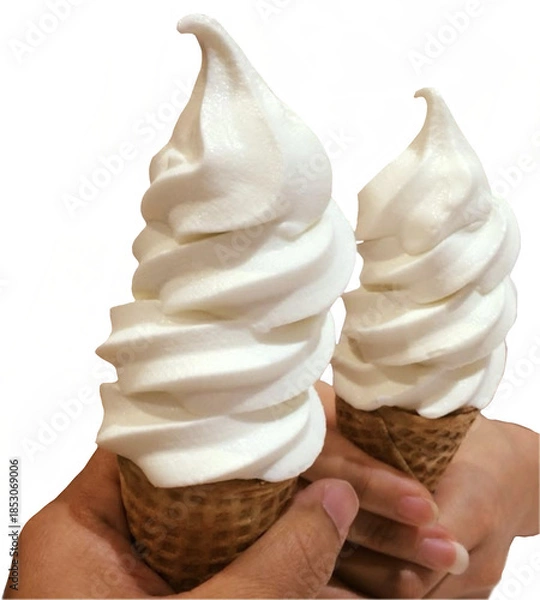 Obraz Hand holding Soft serve, soft ice, is a frozen dessert isolated