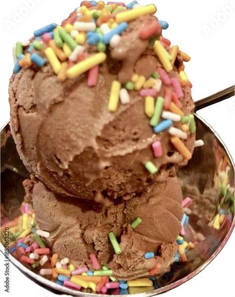 Obraz chocolate ice cream,  ice cream scopes isolate on white background die cut