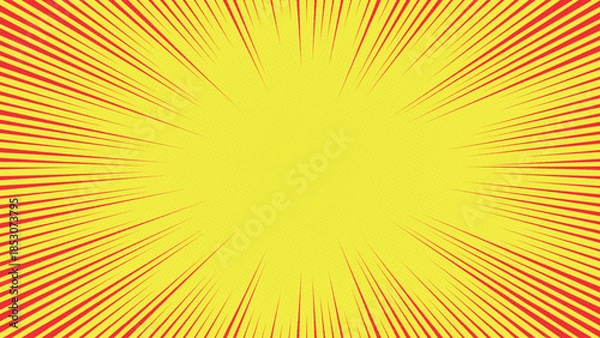 Fototapeta Comic Style Yellow Burst Background with Red Speed Lines