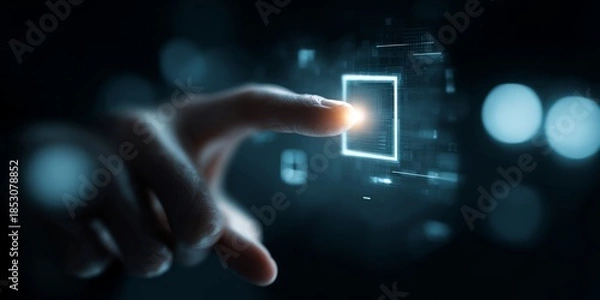 Obraz Hand Holding a Digital UI Display with Artificial Intelligence Concept in a Modern Tech Environment