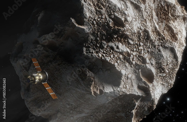 Fototapeta Satellite in Space passing asteroid