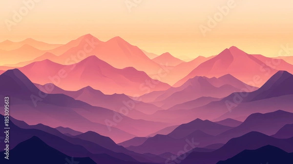 Obraz Layered Mountain Ranges Minimal Sunset Landscape