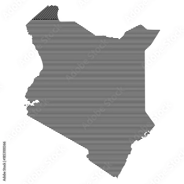 Obraz Kenya map silhouette with horizontal lines pattern graphic illustration