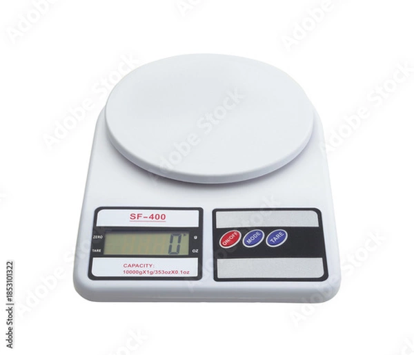 Obraz Kitchen electronic scales isolated on white.