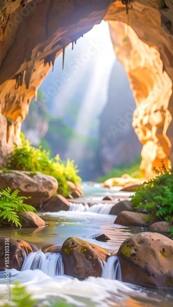 Fototapeta Cave opening with river