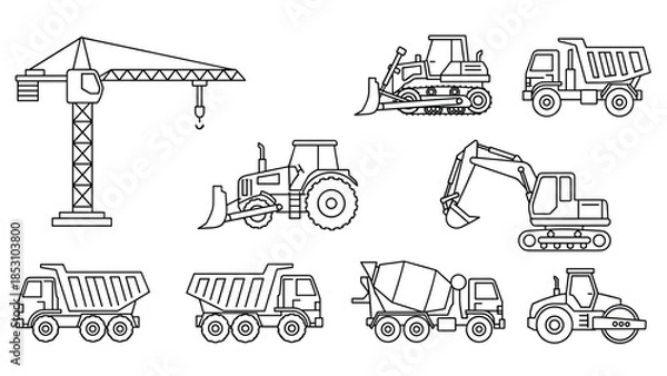 Fototapeta Heavy construction equipment illustrations for industrial projects, Generative AI.