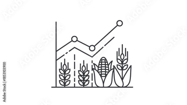 Fototapeta Agricultural growth and productivity graph with plants and corn, Generative AI.