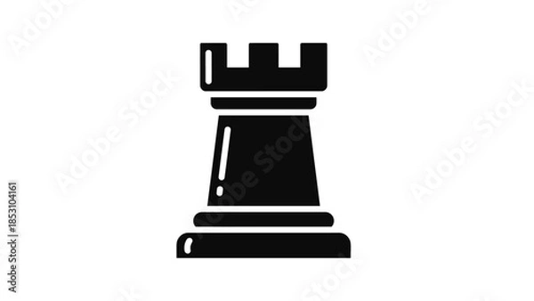 Fototapeta Solid black rook chess piece on white background, Generative AI.