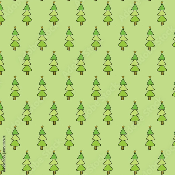 Obraz Hand drawn green cute christmas tree seamless pattern.