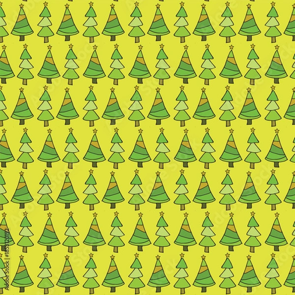 Obraz Hand drawn cute christmas tree seamless pattern.