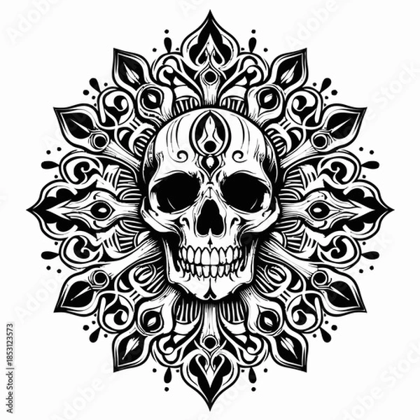Fototapeta skull on black Flowers background